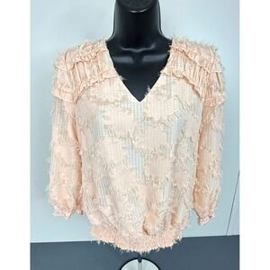 Cato Women's Ruffled Textured 3/4 Sleeve Blouse Peach Size XS NWT Career Chic